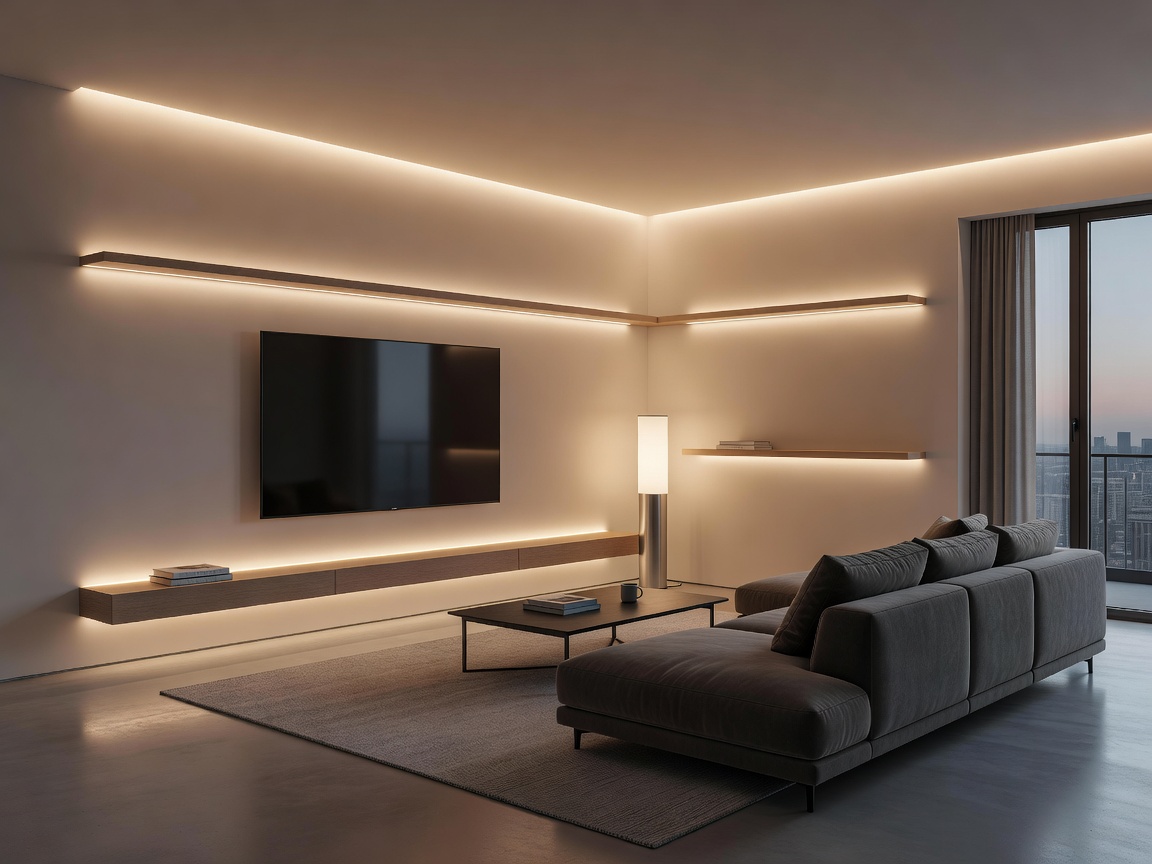 Ambient smart lighting setup in a modern living room