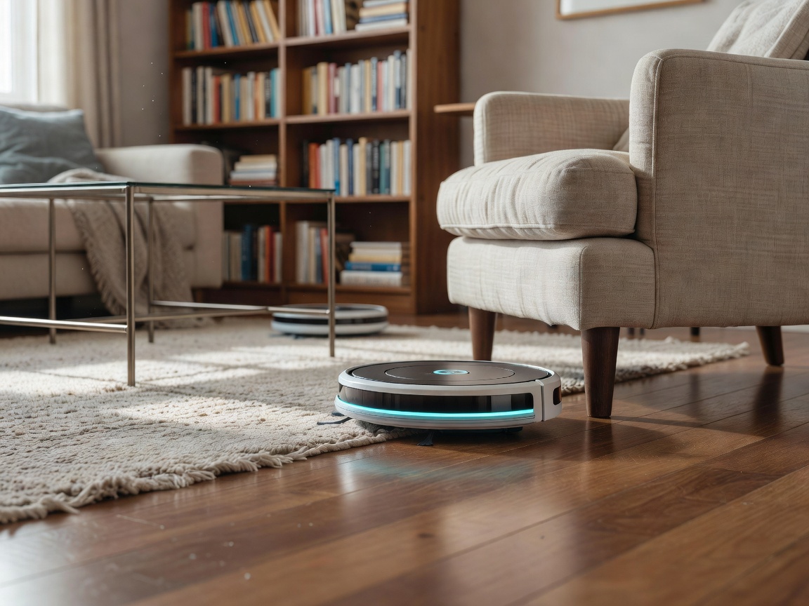 Robotic vacuum cleaner navigating around furniture