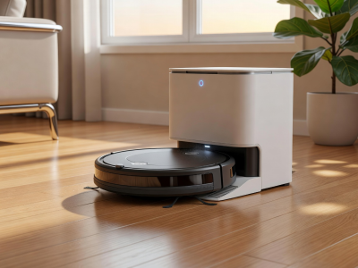 Robotic vacuum returning to its self-emptying base station